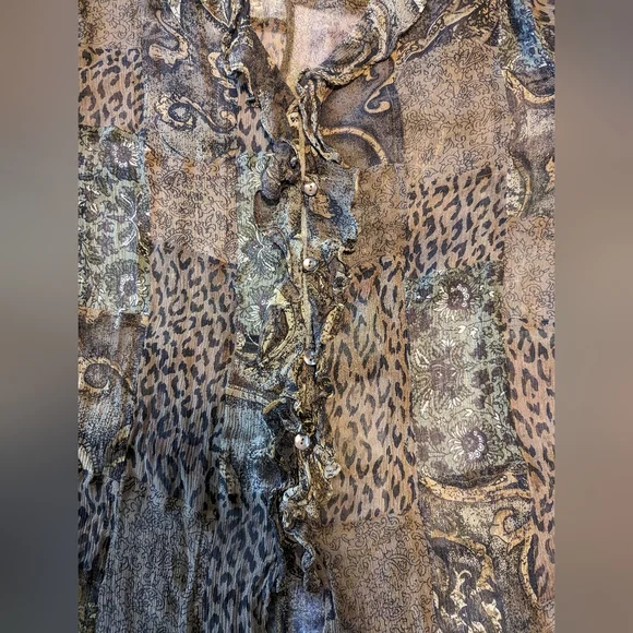 Chico's 100% Silk Sheer Long Sleeve Ruffled Blouse, Size 1/Med NWOT - Picture 4 of 8